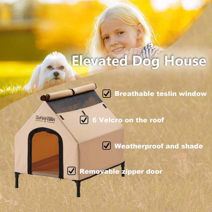 SweetBin 3 Size Steel Frame Elevated Dog House Pet Shelter with Waterproof Cover & Door for Small Medium Dogs