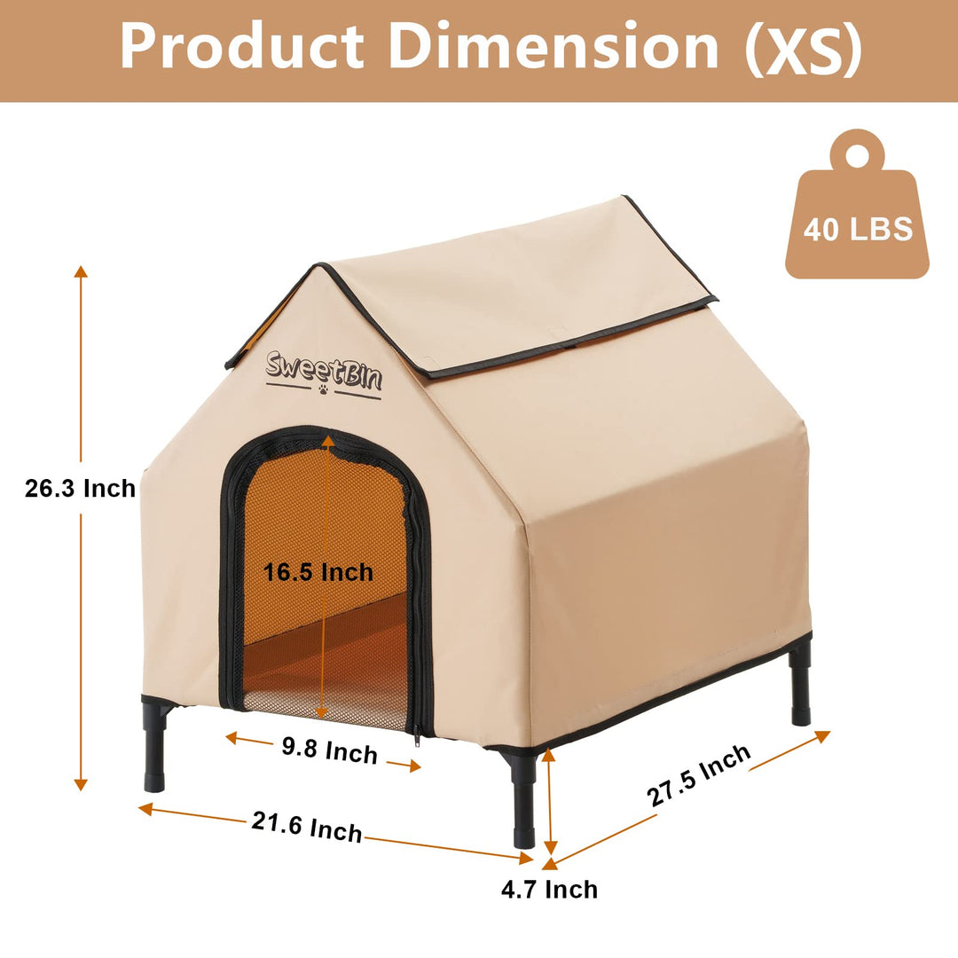 SweetBin 3 Size Steel Frame Elevated Dog House Pet Shelter with Waterproof Cover & Door for Small Medium Dogs