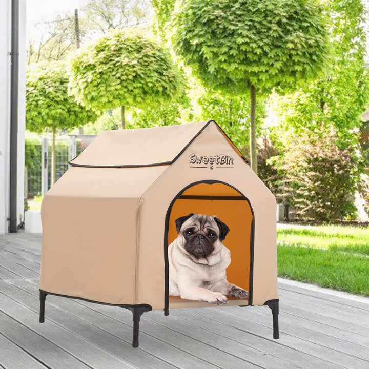 SweetBin 3 Size Steel Frame Elevated Dog House Pet Shelter with Waterproof Cover & Door for Small Medium Dogs