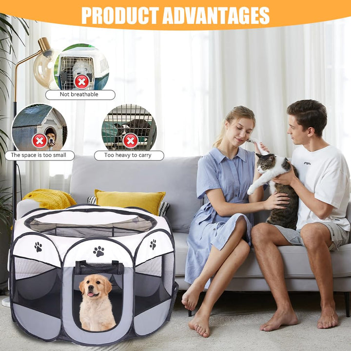 YANGUN Portable Pet Playpen, Puppy Playpen with Breathable Mesh, Dog Cat Pet Pen, Pet Dog Cat Playpen Cage Crate with Removable Zipper Top, Pet Cage for Indoor and Outdoor Use (72x72x43 cm)