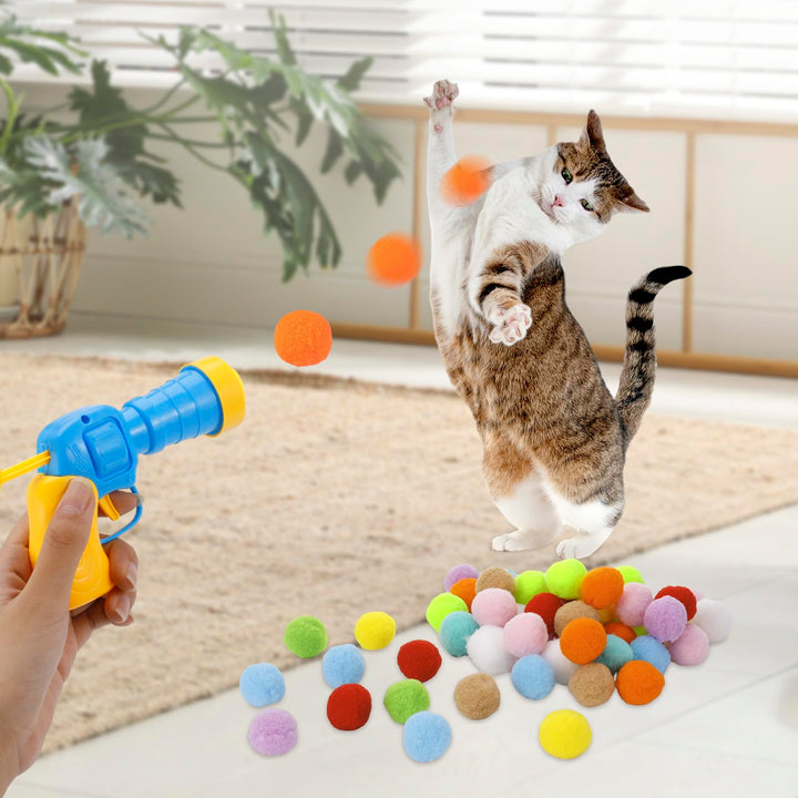 Zuimei Interactive Cat Ball Launcher, Cat Ball Toys Launcher with 100pcs Soft Plush Balls Silent Cat Ball Shooting Toy Funny Interactive Cat Toys for Indoor Cats Training Exercise Playing