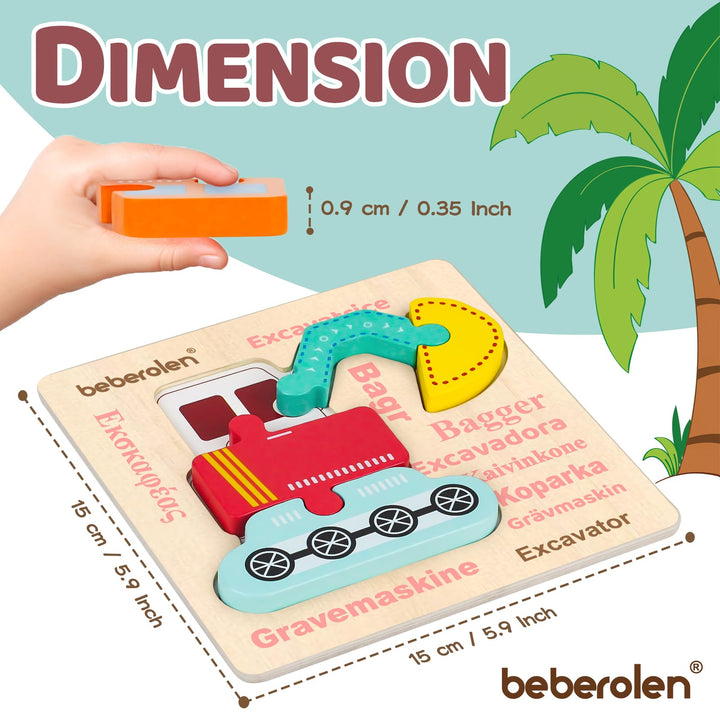 Beberolen Wooden Vehicle Puzzles for Toddlers 1 2 3 Years Old, Boys and Girls Educational Toys Gift with 4 Traffic Shape, Montessori Learning Toys for Kids Baby, Bright Vibrant Color Shape