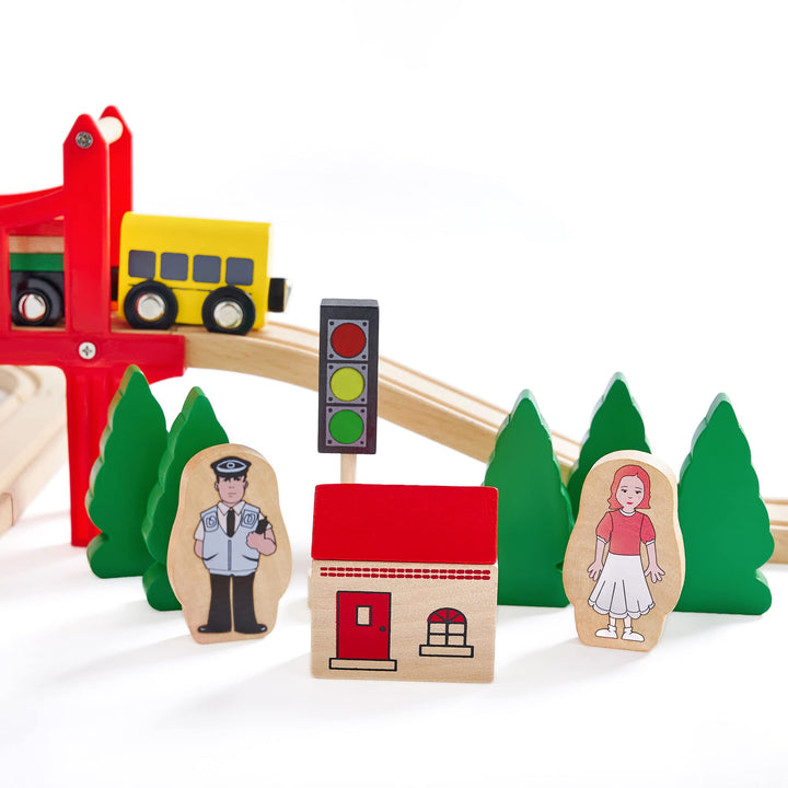 Wooden Train Set for Toddler - 39 Piece- with Wooden Tracks Fits Thomas/Brio/Chuggington/Melissa and Doug