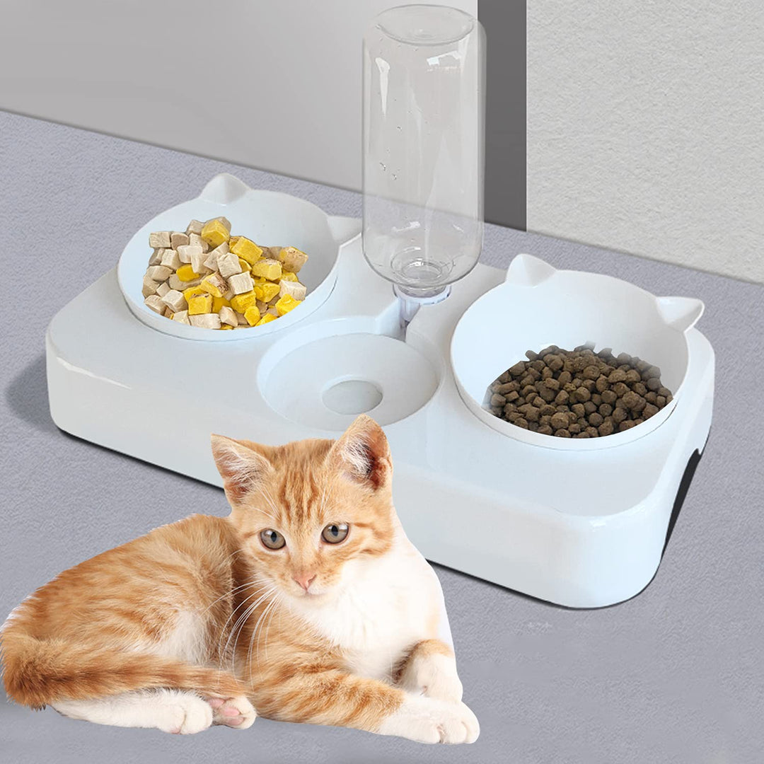 Water and Food Bowls Cat, 3 in 1 Automatic Cat Water Dispenser Cat Food Dispenser Pet Bowls Set 0-8°