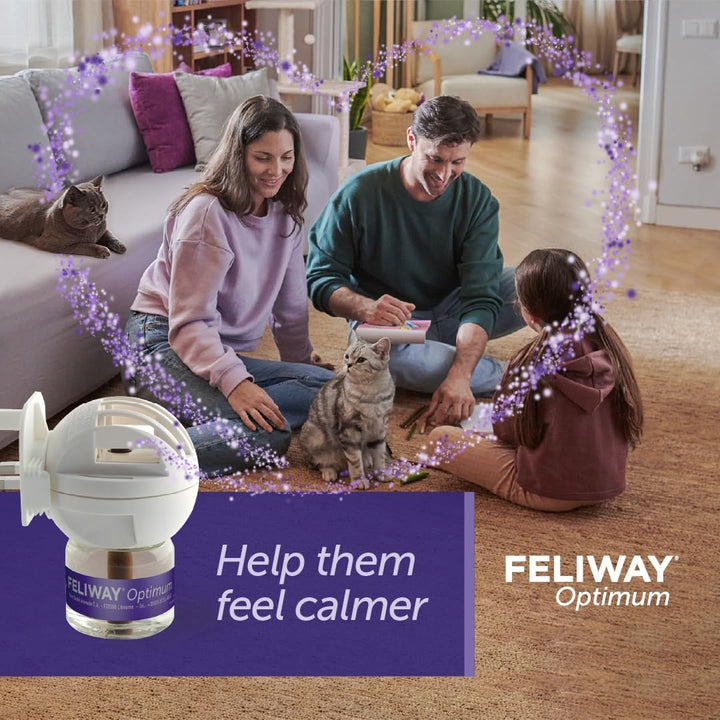 FELIWAY Optimum diffuser & 30 day refill, the best solution to ease cat anxiety, cat conflict and stress in the home