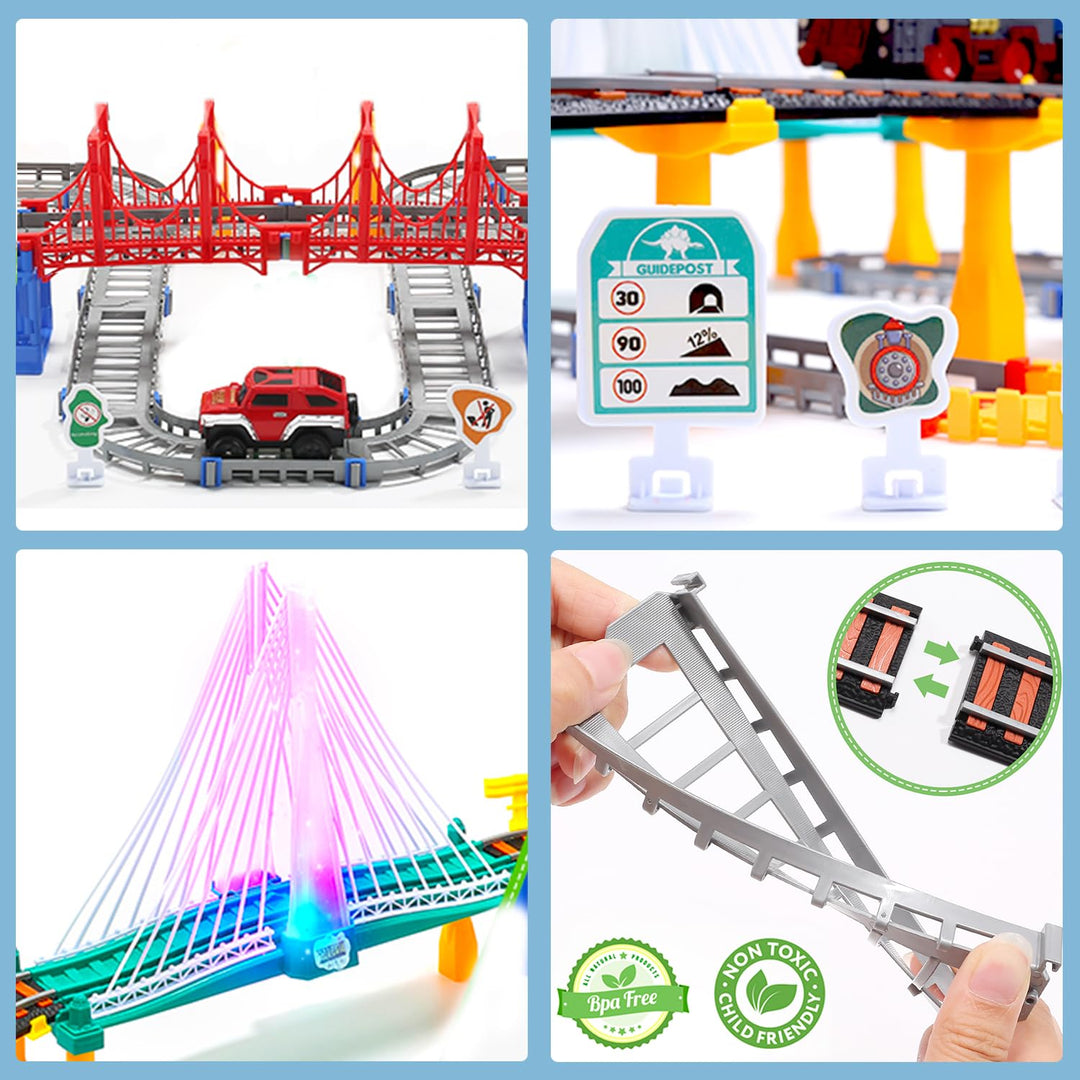 Train Set Toy, Tracks Car Toy, Train Track Playset for 3 4 5 Years Old Toddlers, Kids, Boys and Girls
