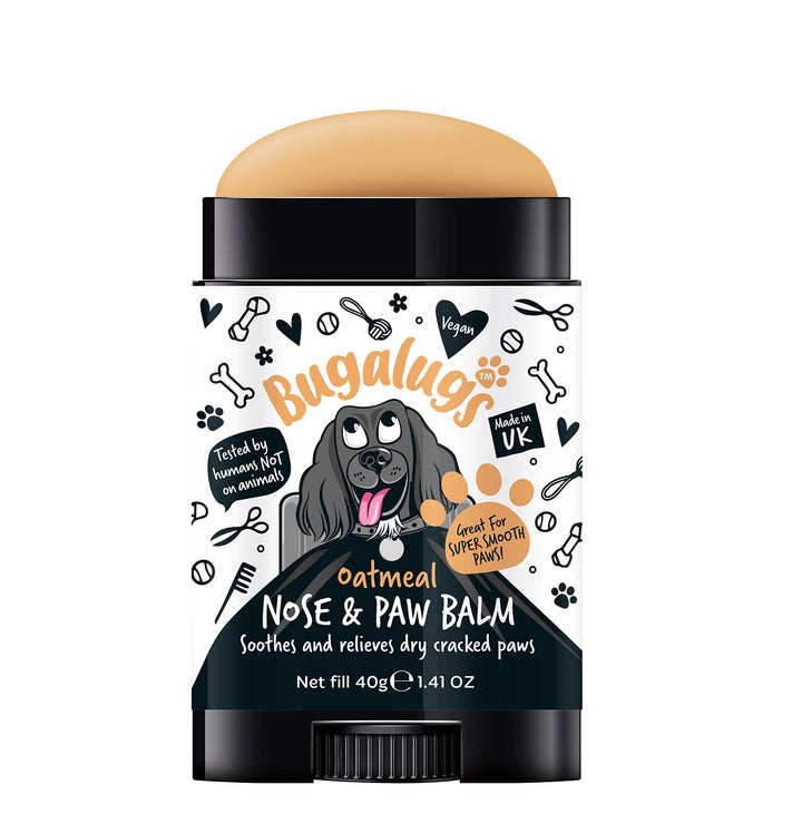 BUGALUGS Dog nose balm, Natural lick safe Paw balm for dogs contains Colloidal Oatmeal, Dog paw cream Vegan formula nose balm for dogs reduces skin irritation and redness. (40g Stick)