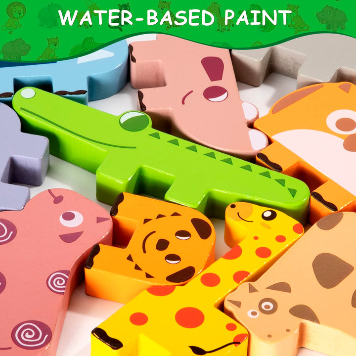 Montessori Toys for 2 3 4 Year Old, 10pcs Wooden Animal Blocks