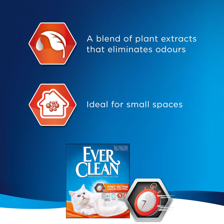 Ever Clean Clumping Cat Litter, Fast Acting Odour Control, Ideal for small spaces, Scented for long-lasting freshness, 10L