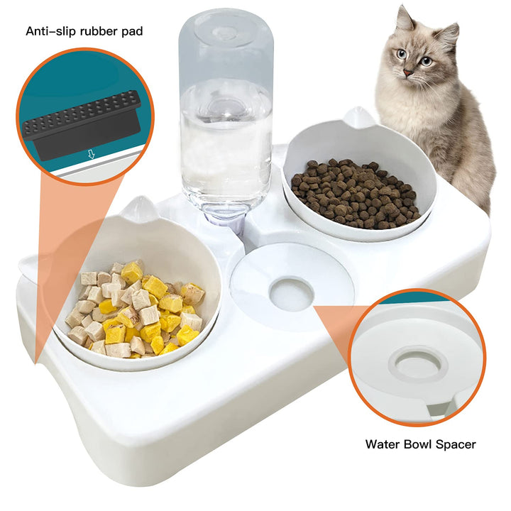 Water and Food Bowls Cat, 3 in 1 Automatic Cat Water Dispenser Cat Food Dispenser Pet Bowls Set 0-8°