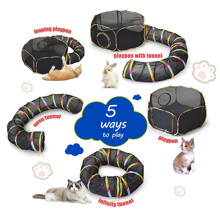 Outdoor Rainbow Cat Enclosures Playground,Outside House for Indoor Cats Include Portable Cat Tent, Circle Playpen Tunnel, for Kitty and Small Animals,Within Storage Bag (Iridescent)