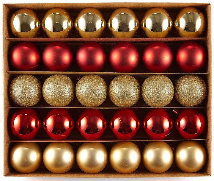Set of 30 Red & Gold Shatterproof Christmas Tree Balls