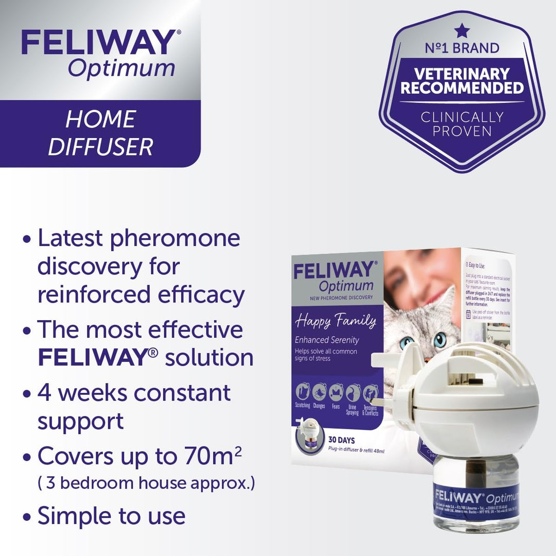 FELIWAY Optimum diffuser & 30 day refill, the best solution to ease cat anxiety, cat conflict and stress in the home
