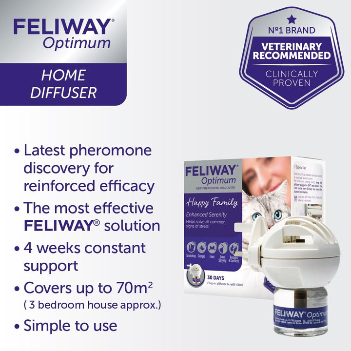 FELIWAY Optimum diffuser & 30 day refill, the best solution to ease cat anxiety, cat conflict and stress in the home