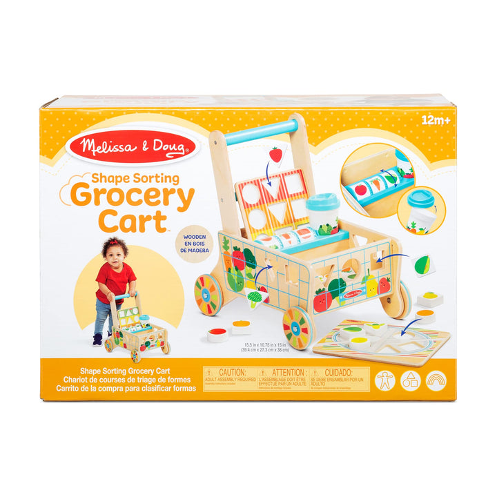 Wooden Shape Sorting Grocery Cart Push Toy