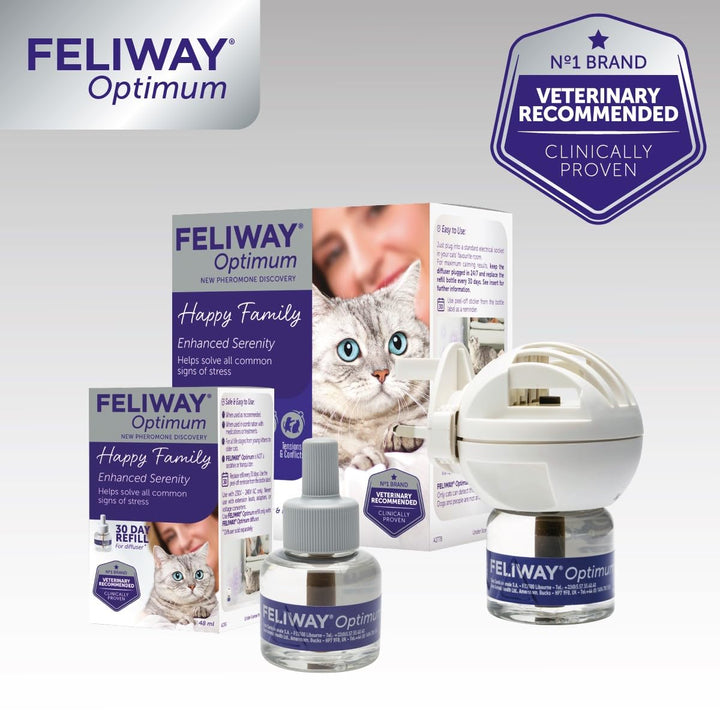 FELIWAY Optimum diffuser & 30 day refill, the best solution to ease cat anxiety, cat conflict and stress in the home