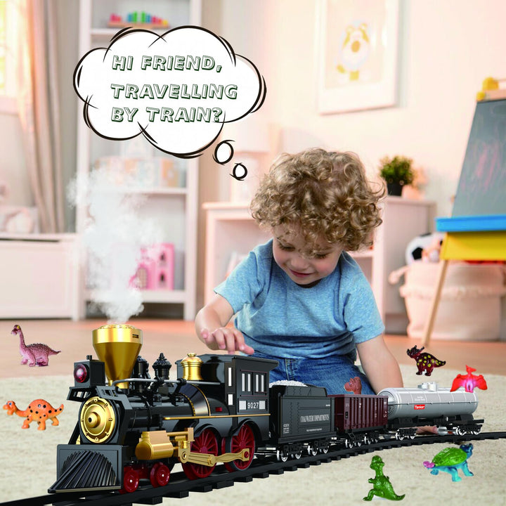Remote Control Train Set for Kids Electric Steam Locomotive, Oil Tank Train, Cargo Cars & Tracks