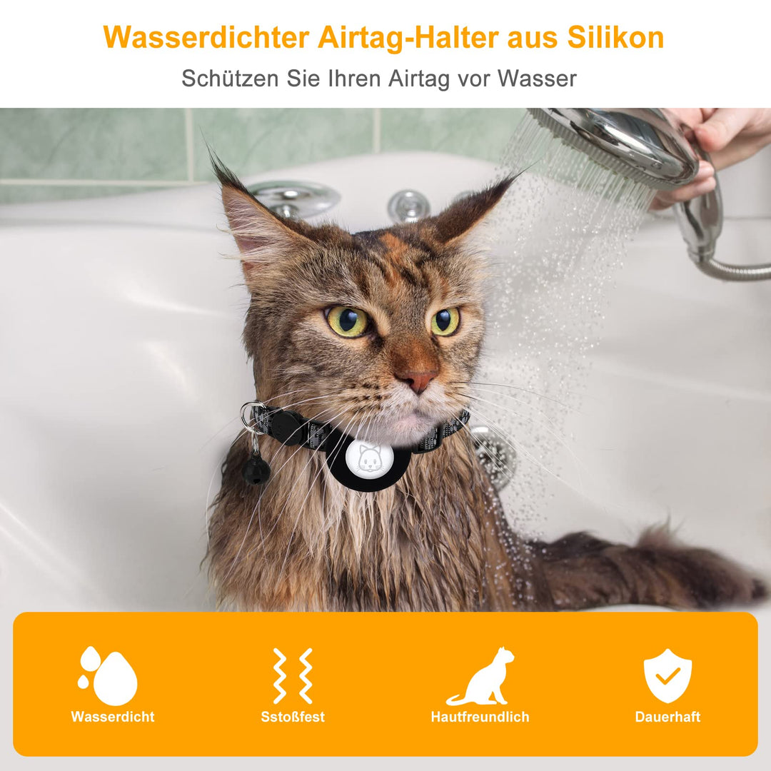 Airtag Cat Collar, Soarfly Reflective Cat Collar with Safety Closure, Bell, Cat Collar with AirTag Holder, Name Address