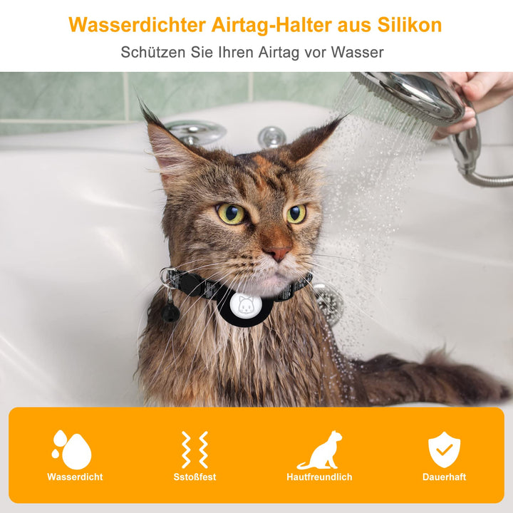 Airtag Cat Collar, Soarfly Reflective Cat Collar with Safety Closure, Bell, Cat Collar with AirTag Holder, Name Address