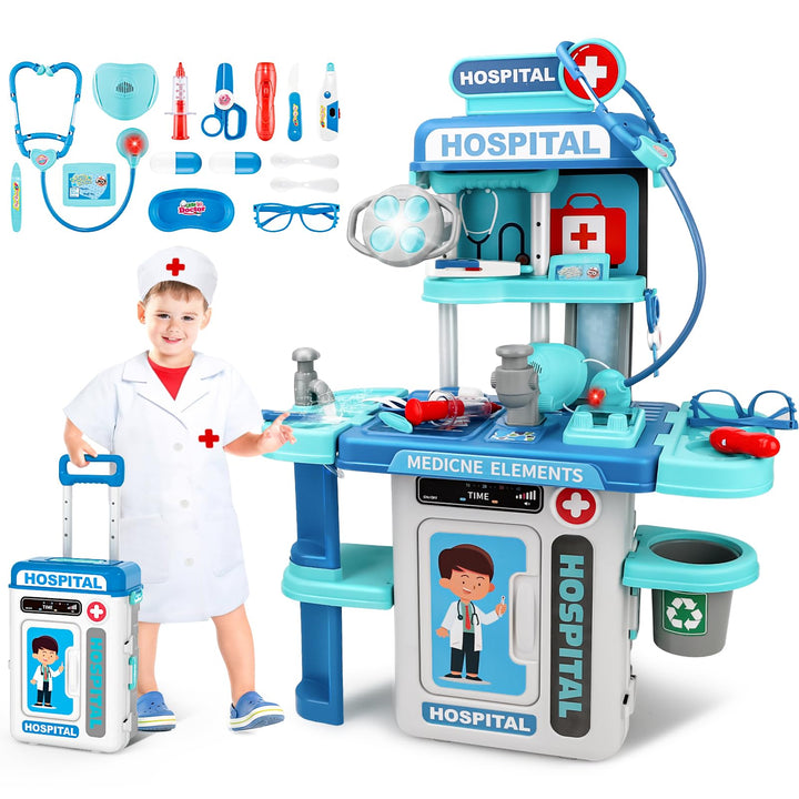 deAO Doctor Set for Kids Pretend Medical Station Set Medical Instruments Stethoscope with Realistic & Lights Doctor Role Play Educational Toys for 3 4 5 Year Old Girls Boys Christmas Birthday