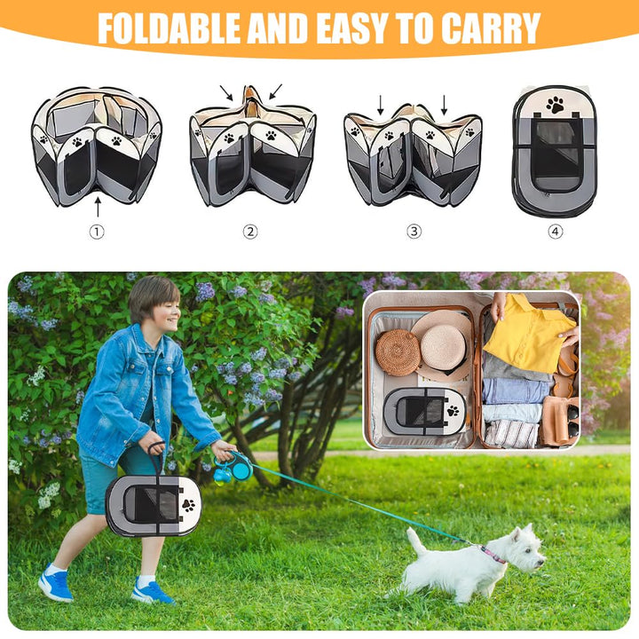 YANGUN Portable Pet Playpen, Puppy Playpen with Breathable Mesh, Dog Cat Pet Pen, Pet Dog Cat Playpen Cage Crate with Removable Zipper Top, Pet Cage for Indoor and Outdoor Use (72x72x43 cm)