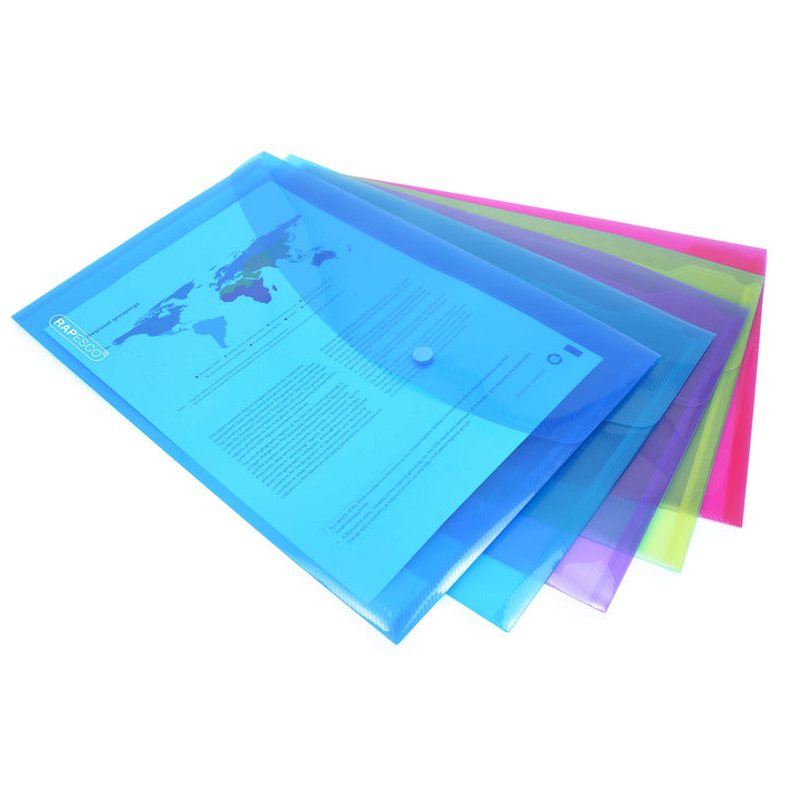 Rapesco A4+ Popper Wallets, Assorted Colors, Pack of 5