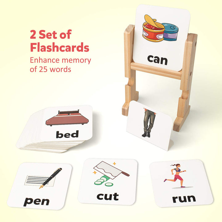 Coogam Wooden Reading Blocks Short Vowel Rods Spelling Games, Flash Cards Turning Rotating Letter Puzzle for kids, Sight Words Montessori Spinning Alphabet Learning Toy for Preschool Boys Girls