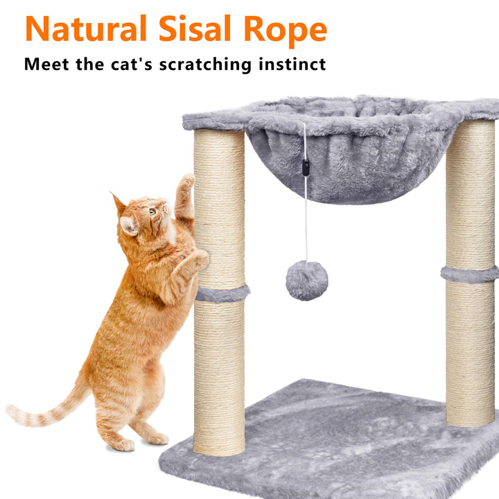 HOMIDEC Cat Scratching Post, 50cm Cat Tree with Cat Hammock Bed, Scratching Posts for Indoor Cats with Hanging Ball Toy, Small Cat Tree for Kitten Pets Playing and Relaxing, Grey