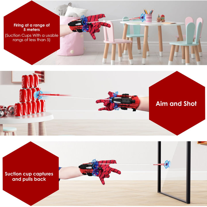 2PCS Spiderman Web Shooter,Spider Web Shooter with 6 Darts,Gloves for Kids, Costume Cosplay Gift (Red)