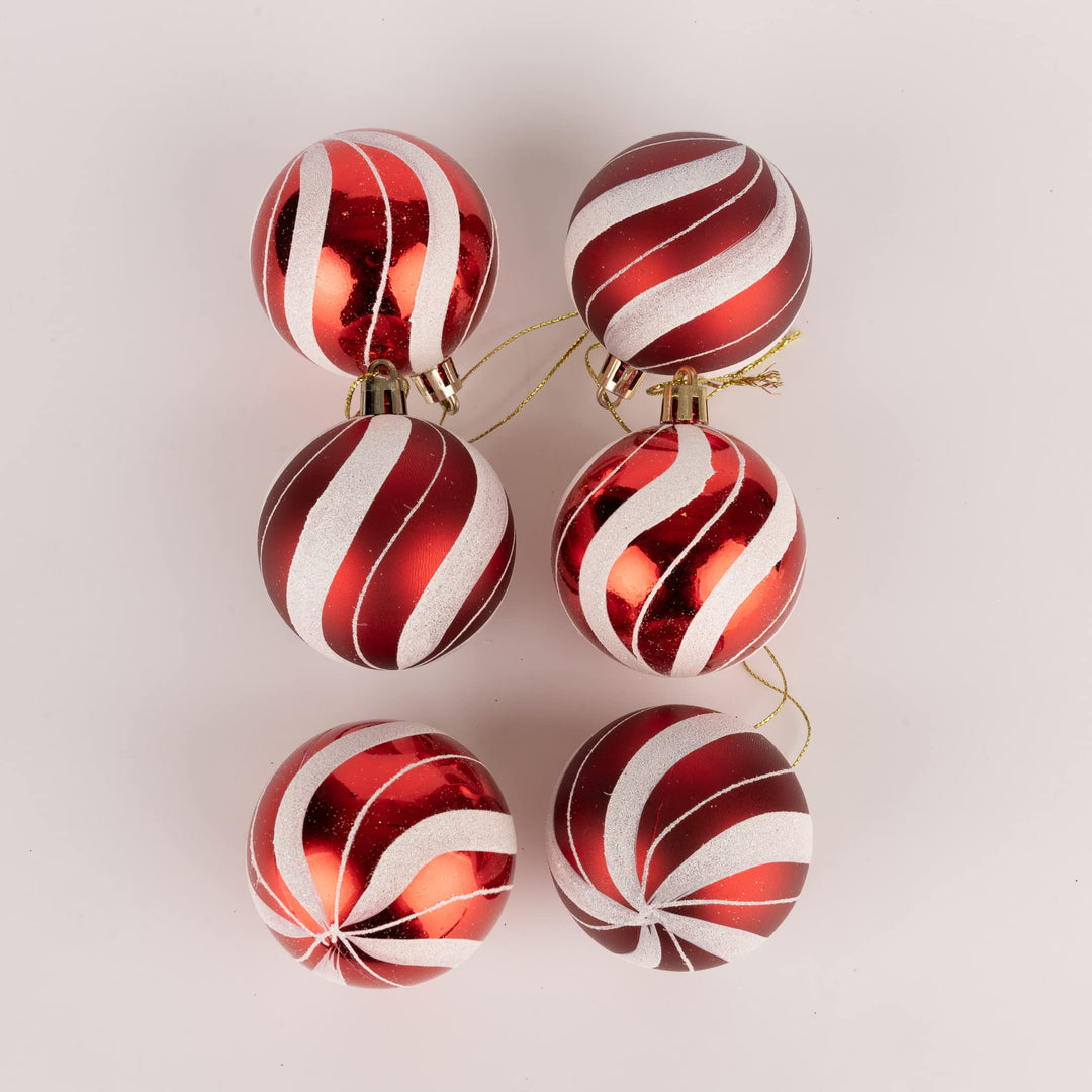 Red & White Candy Striped Christmas Baubles