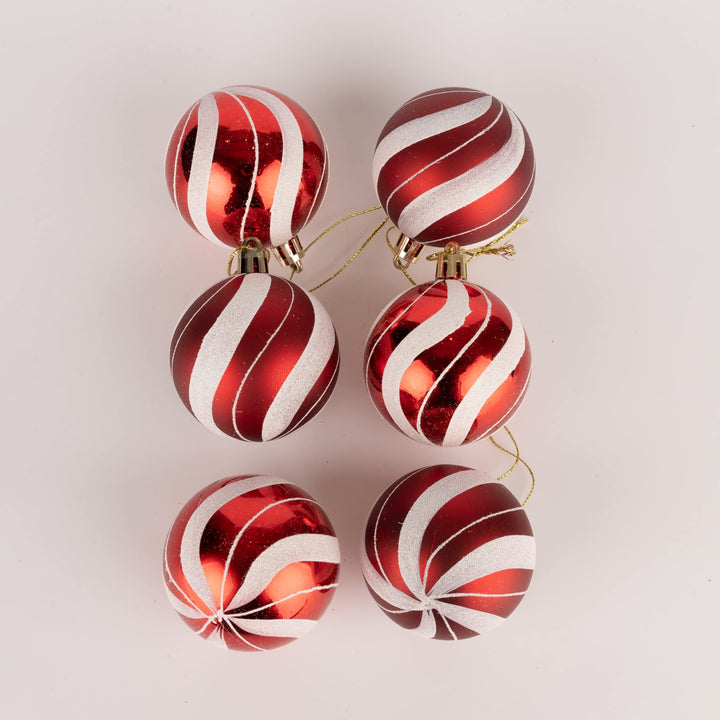 Red & White Candy Striped Christmas Baubles