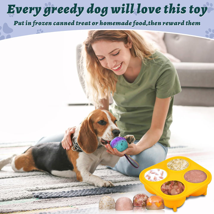 HETOO Interactive Dog Toys,Natural Rubber Dog Balls on a Rope,Dog Treat Ball Dispenser Puzzle Dog Ball Keep them Busy,Reduces Anxiety Boredom Dog Chew Toys,Refillable Homemade Freezable Dog Food Ball