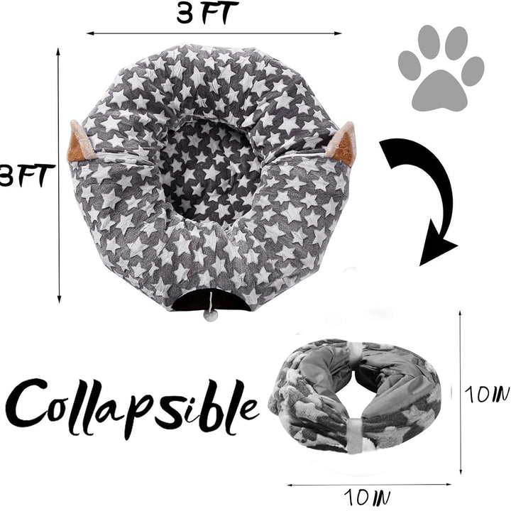 Large Cat Dog Tunnel Bed with Washable Cushion Big Tube Toys Plush Small Medium 6 FT Diameter Longer Crinkle Collapsible 3 Way
