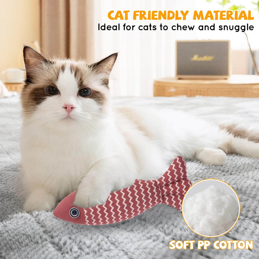 Kemowi 3pcs Catnip Toy, Fish Cat Toys For Indoor Cats Adult, Soft Linen Cat Chew Toy, Kitten Teething Cat Nips Toy, 3 Color Fish Shaped Cat Interactive Toy