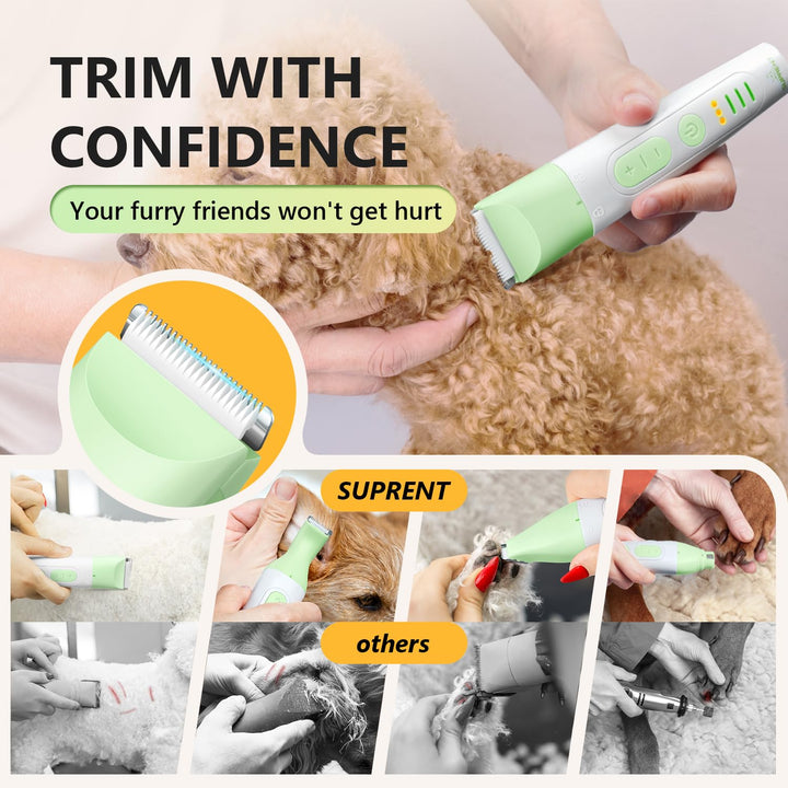 SUPRENT Dog Grooming Kit, 4 in 1 Dog Clippers for Grooming Supplies, Cordless Electric Pet Nail Grinder Cat Paw Trimmer