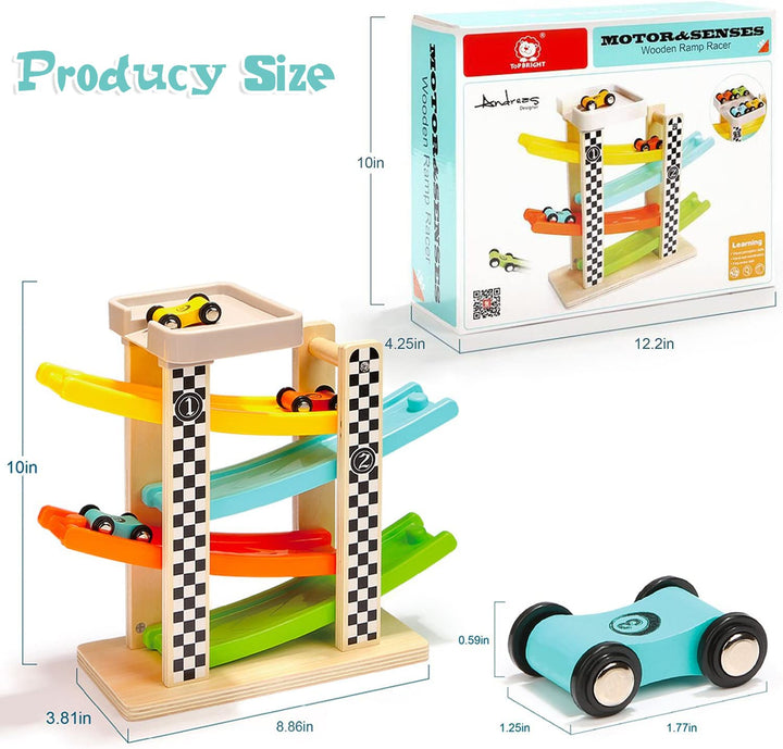 TOP BRIGHT Wooden Car Ramp Toys for 1 2 Year Old Boy Gifts