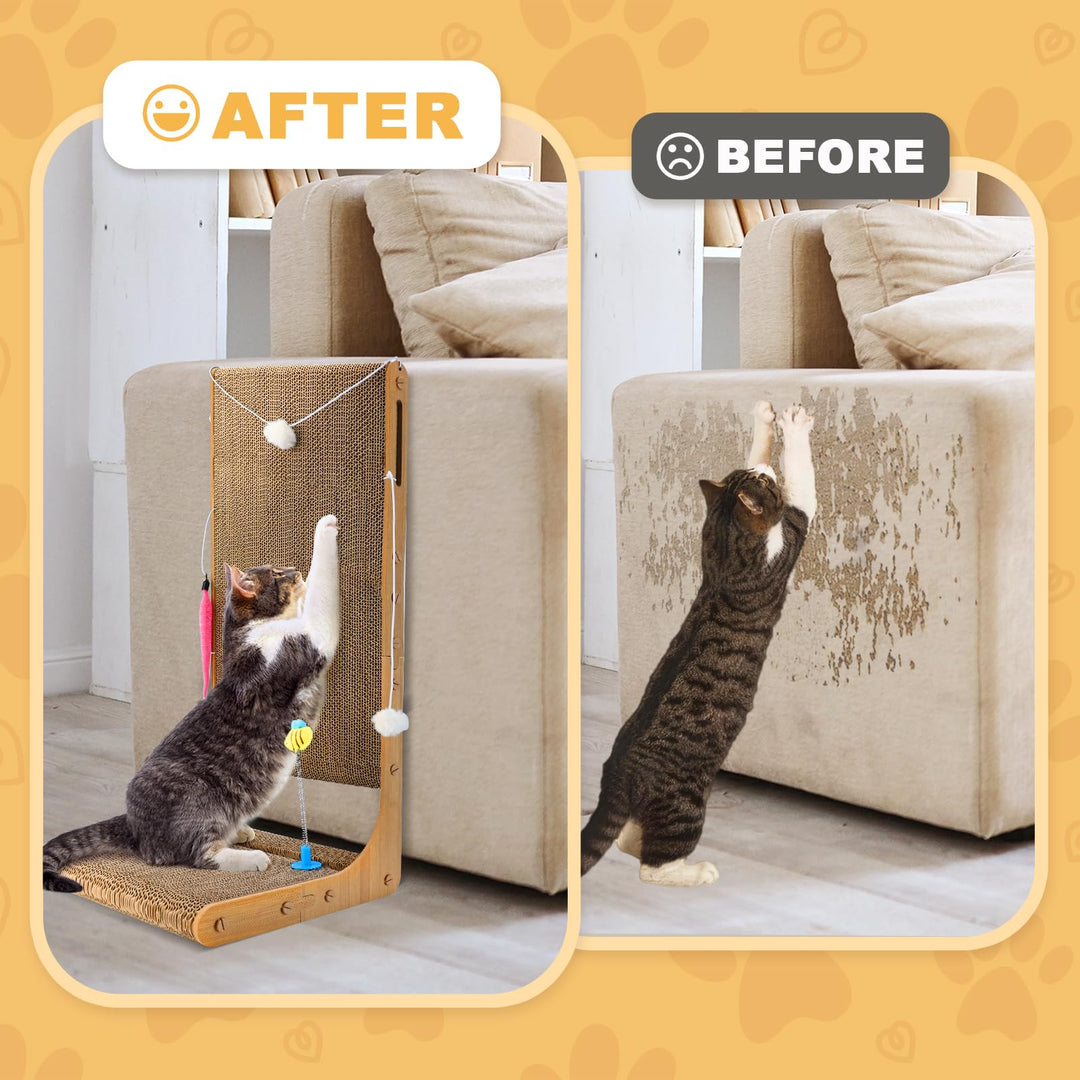 Cat Scratcher L Shape, 75cm Cat Scratching Cardboard, Cat Scratchers Pad for Indoor Cats, Protecting Furniture Cat Scratch Pad, Cardboard Cat Scratching with Ball Toy, Catnip, X-Large