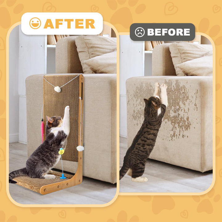 Cat Scratcher L Shape, 75cm Cat Scratching Cardboard, Cat Scratchers Pad for Indoor Cats, Protecting Furniture Cat Scratch Pad, Cardboard Cat Scratching with Ball Toy, Catnip, X-Large