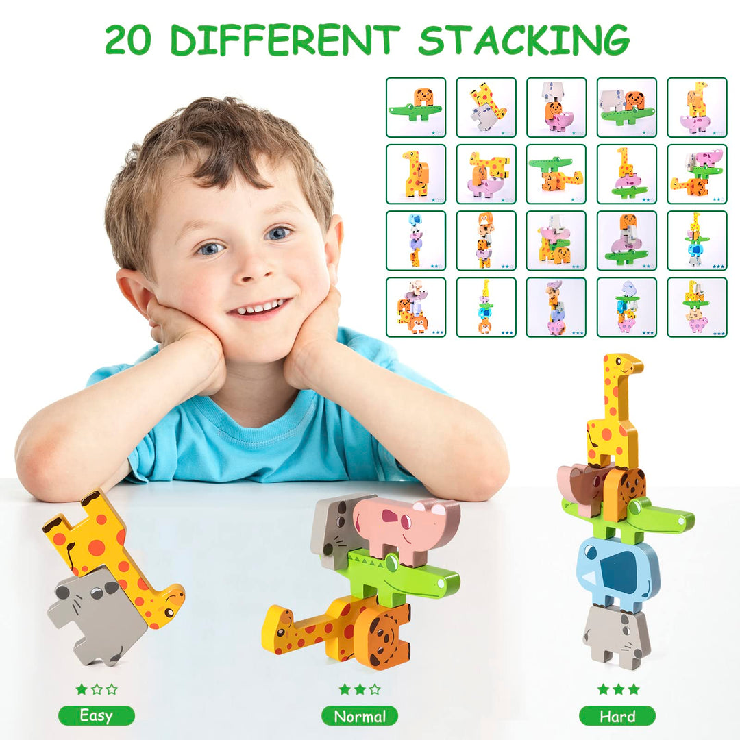 Montessori Toys for 2 3 4 Year Old, 10pcs Wooden Animal Blocks