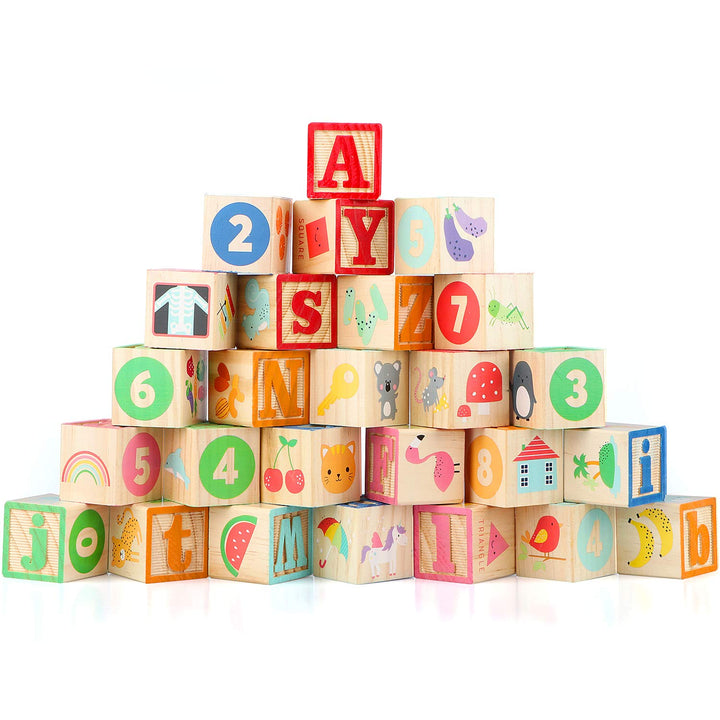 Wondertoys Wooden ABC Blocks Building Games Alphabet Letters Block Set Educational Toys for Kids