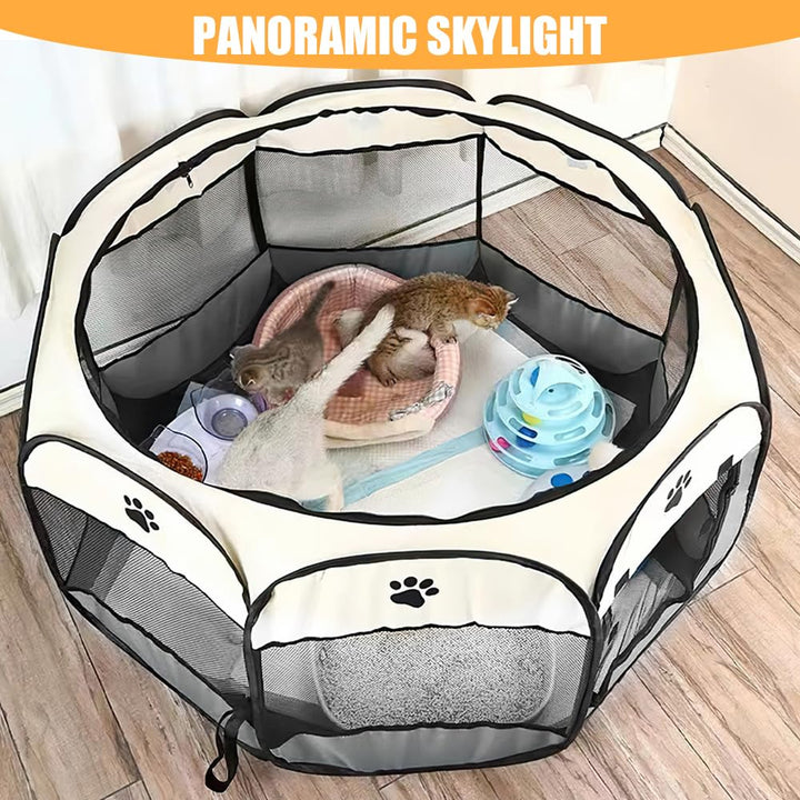 YANGUN Portable Pet Playpen, Puppy Playpen with Breathable Mesh, Dog Cat Pet Pen, Pet Dog Cat Playpen Cage Crate with Removable Zipper Top, Pet Cage for Indoor and Outdoor Use (72x72x43 cm)