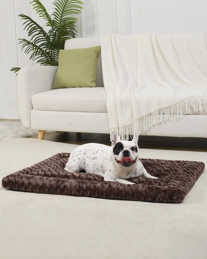 Washable Dog Bed Mat Reversible Dog Crate Pad Soft Fluffy Pet Kennel Beds Dog Sleeping Mattress for Large Jumbo Medium Small Dogs, 35 x 22 Inch, Brown