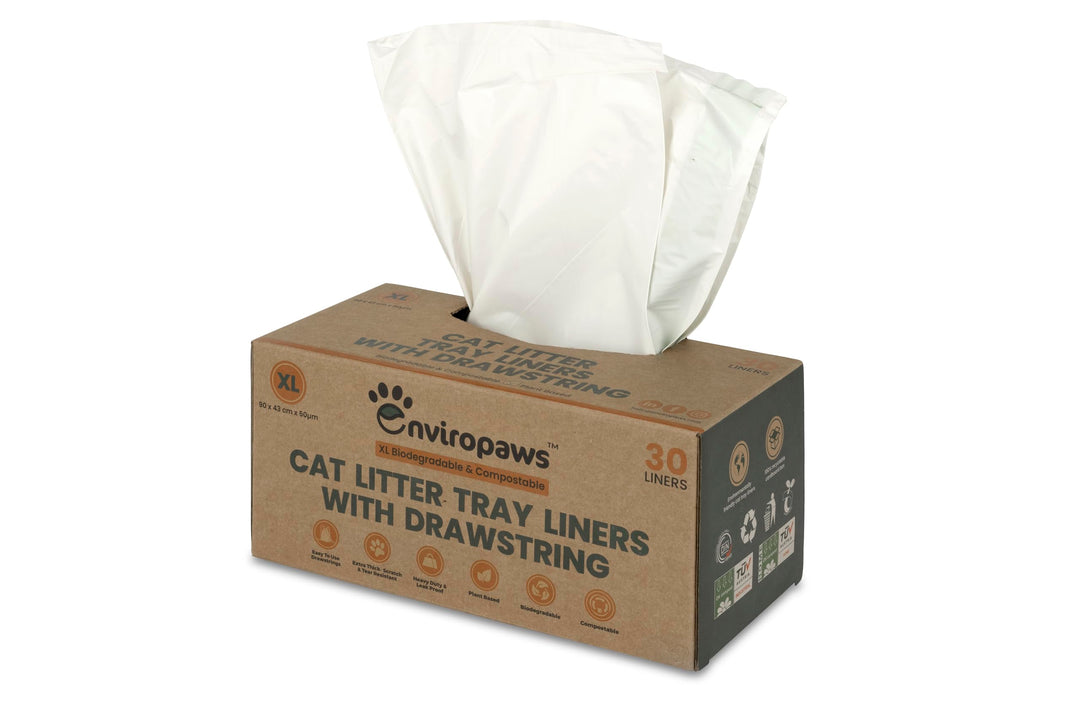Enviropaws 30 XL Cat Litter Tray Liners | Biodegradable & Compostable | With Drawstrings | Extra Large | Scratch Resistant & Leak Proof | Cat Litter Bags for Large Litter Boxes | 90x43cm | 2 Mil Thick