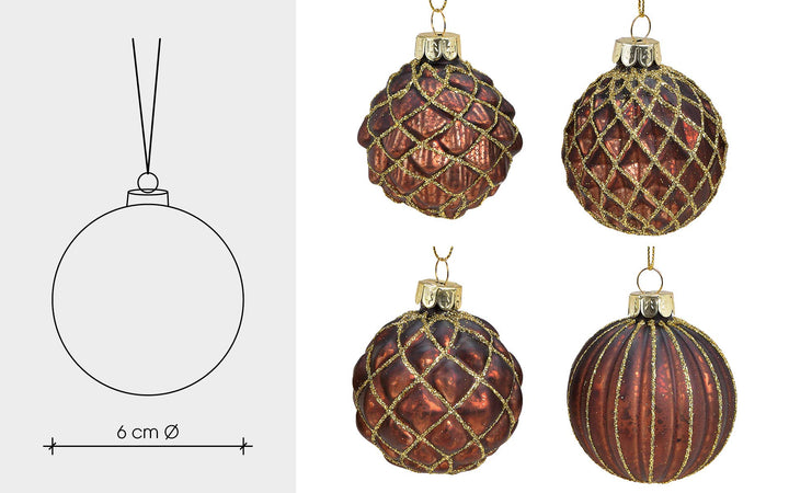 12 Handmade Brown Gold Glass Christmas Balls