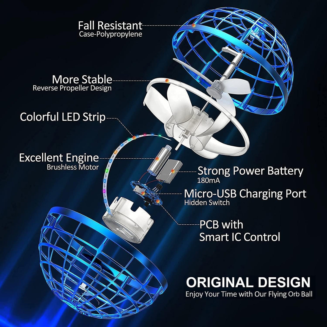 bestyks Flying Orb Ball Orb Pro Spinner Mini Drone Ball For 6 + Year Old Kids Hover Balls Boomerang Ball Fly Orbi Pro Flying Spinner Mini Hover Drone Toys - Blue