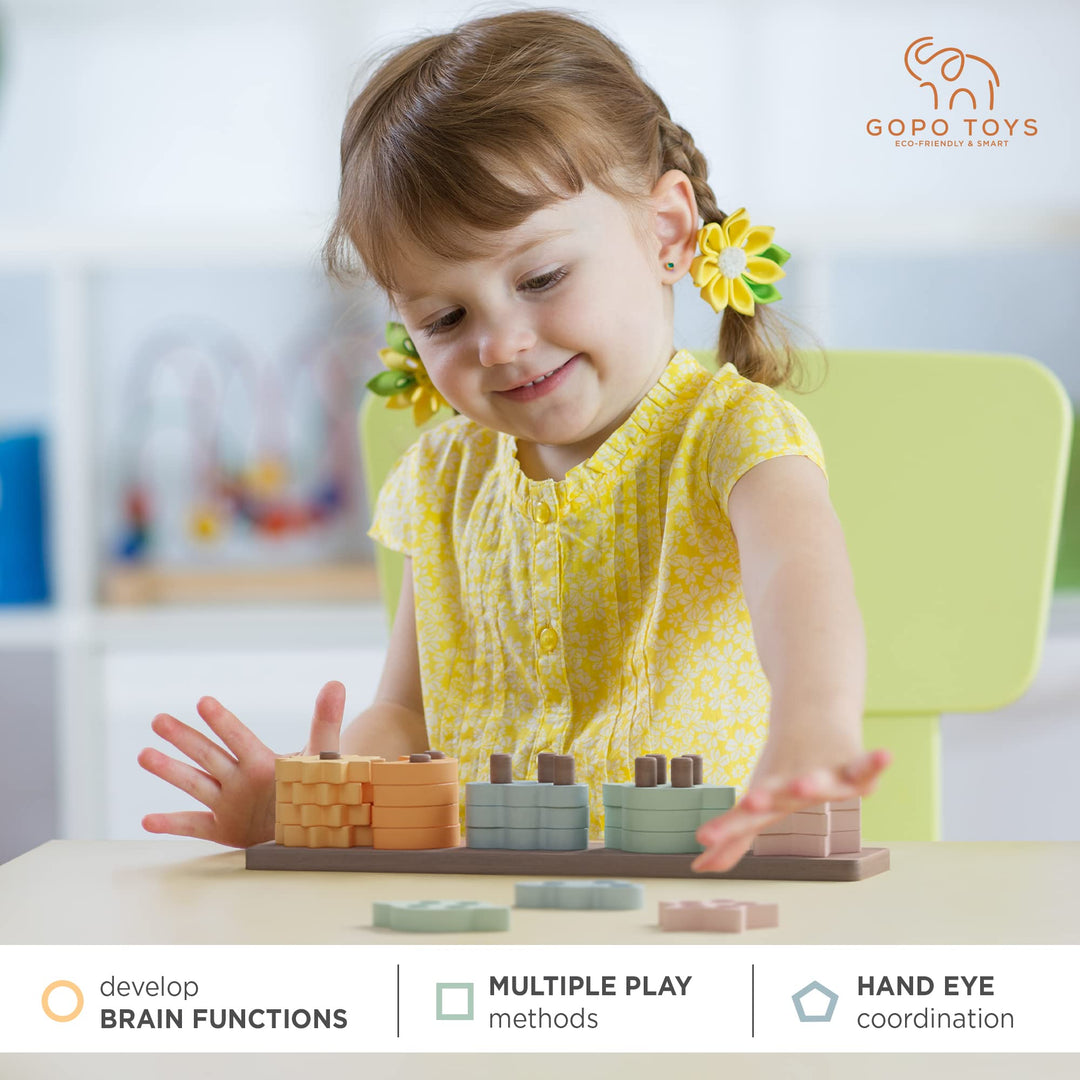 GOPO TOYS Montessori Toys for 18+ Months Old - Toddlers Wooden Sorting and Stacking Toys for Baby Boys and Girls