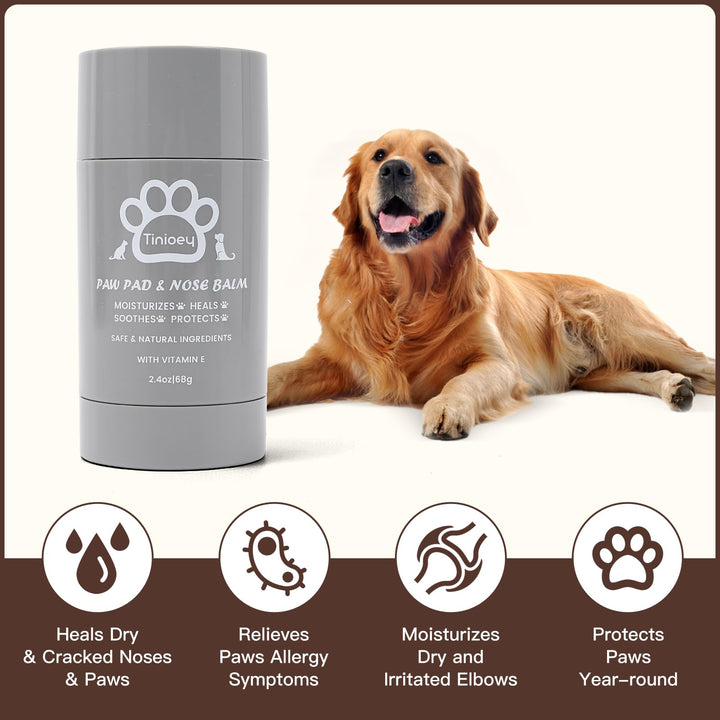 Tinioey Dog Paw Balm for Dogs & Cats with Vitamin E (68g Stick) | Natural Lick Safe Dog Nose Balm Protector, Soother & Moisturizer for Cracked & Dry Paws, Nose, Elbows & Itchy Skin | Dog Paw Cream
