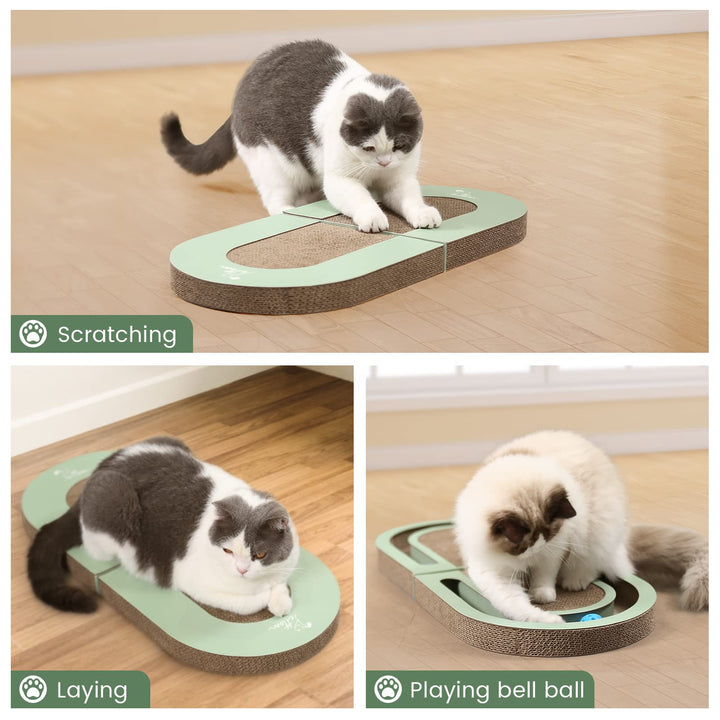 PETTOM Cat Scratcher, Cat Scratching Board with Trackball, Recycle Corrugate Reversible Cat Scratcher Cardboard for Indoor Cats，Foldable Cat Scratch Pad with Interactive Bell Ball Design