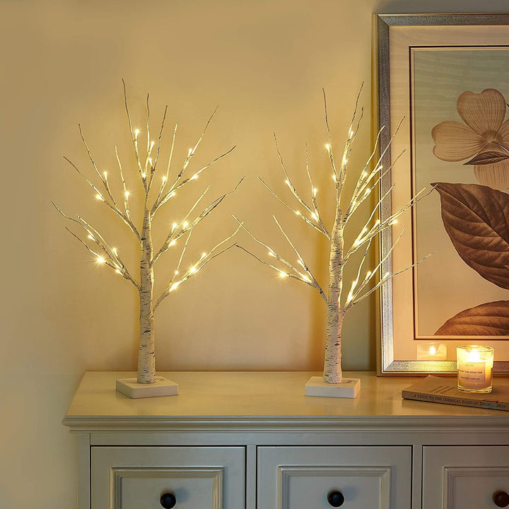 Set of 2 LED Birch Twig Trees - 24 Warm White Lights