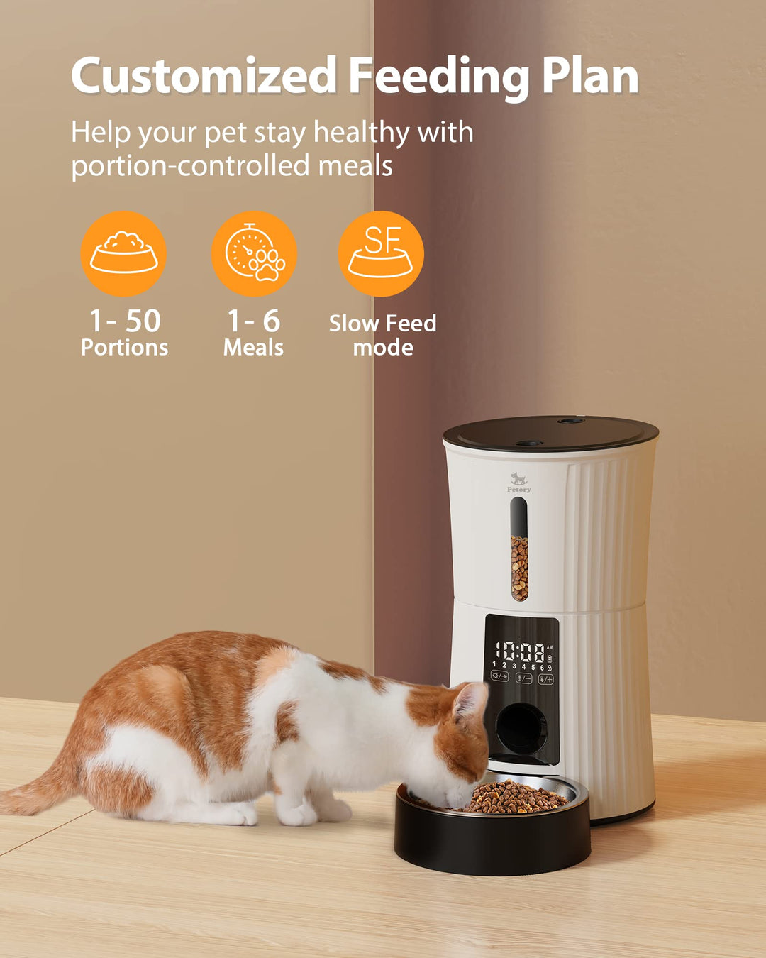 Petory Timed Automatic Cat Feeders - 4L Programable Dry Food Dispenser for Cats and Small Medium Dogs